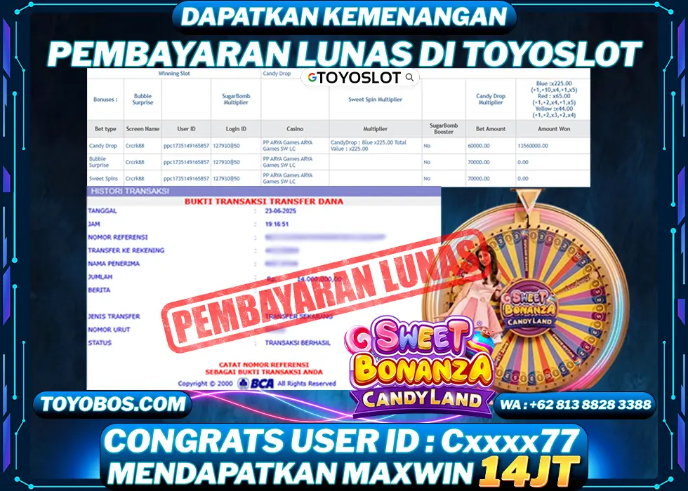 BUKTI KEMENANGAN Sweet Bonanza CandyLand Rp14,000,000- LUNAS